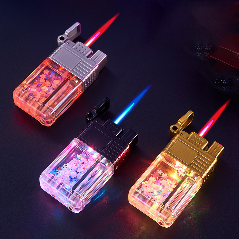 2023 new windproof lighter with LED transparent lamp custom logo