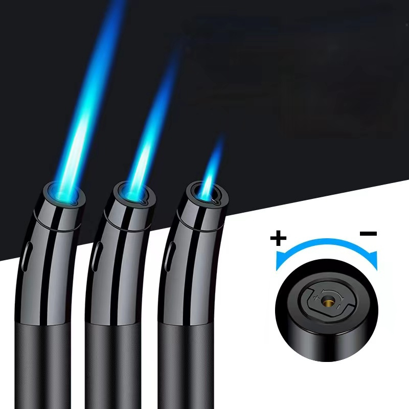 Custom Logo Jet Blue Flame Butane Gas Refillable Torch Lighter For Outdoor survival Kitchen Outdoor Grilling