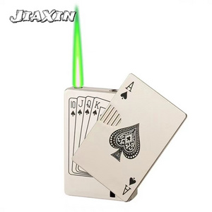 JiaXin Creative Ace cards Lighter Green Jet Flame Torch Windproof Metal Encendedores For Cigarette Poker Playing Cards Lighter