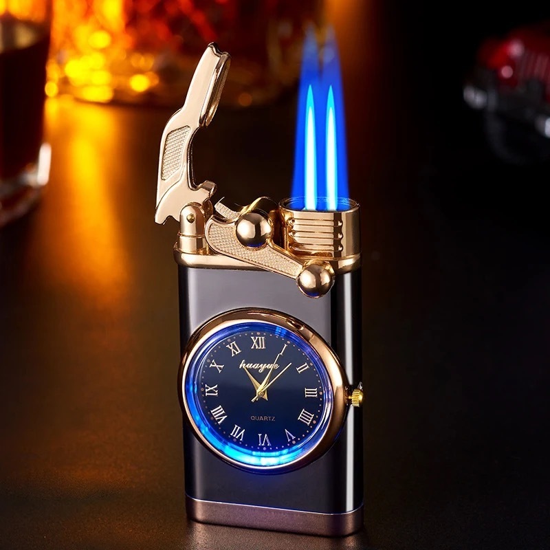 New Double Flame Lighter Custom Logo Lighter Straight Flame Gas Flame Lighter For Cigarette strap watch Lighter