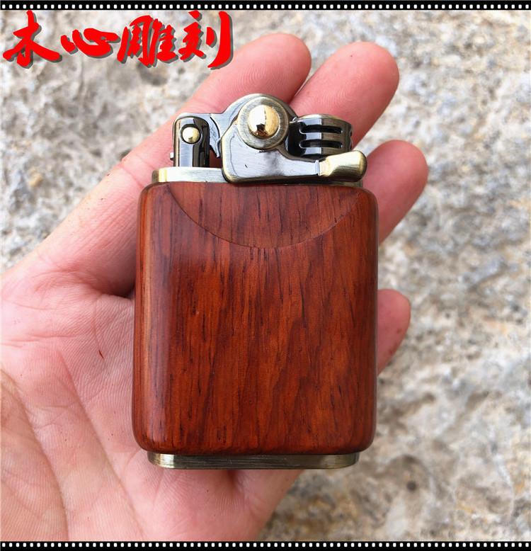 Vintage Wooden Refillable Kerosene Cigarette Lighter Men New Sandalwood Rocker Lighter Kerosene Creative Kerosene Lighter