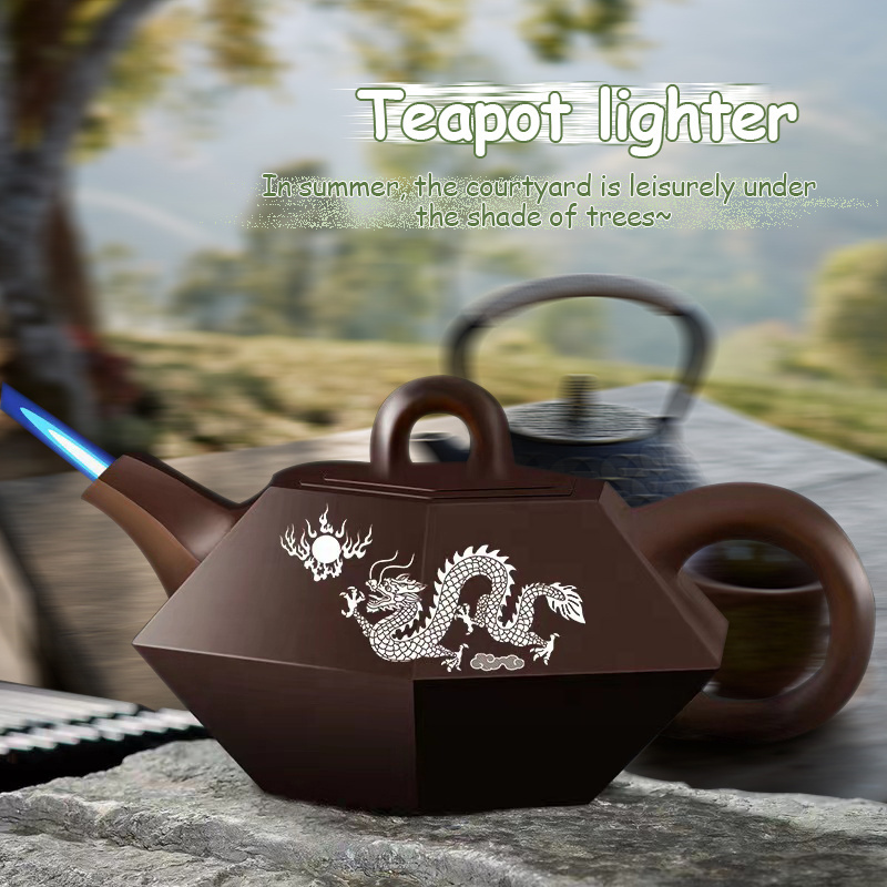 Hot sale creative design new gift Elegant style creative ceramic kettle gas lighter Creative Ceramic Teapot Lighter