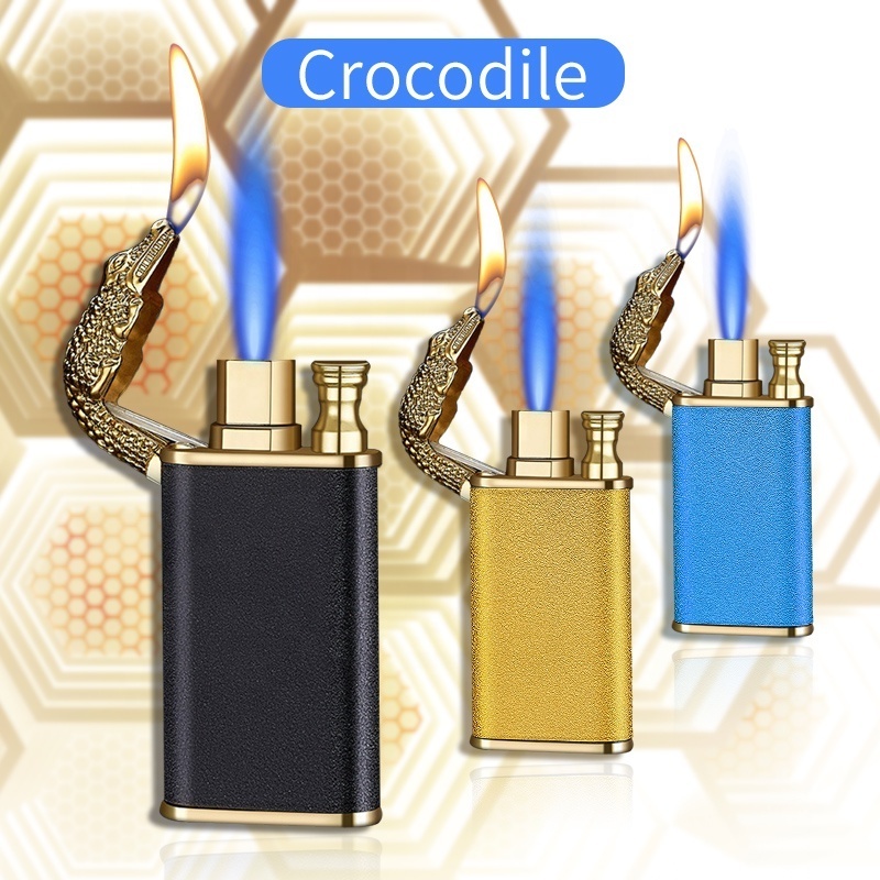 Jiaxin Newest Creativity Dragon with Crocodile with dolphin Double Flame Lighter Dragon Flame Lighter Dragon Lighters