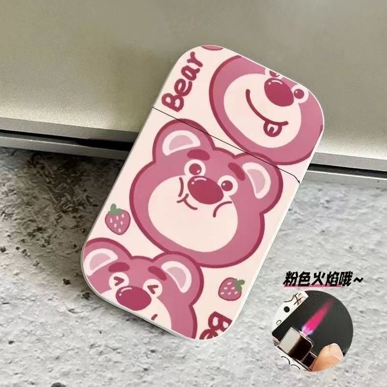 Wholesale Custom Logo kawaii  Lighter Cartoon Lighter Windproof Pink  Flame Cute Lighter for Girls Gift