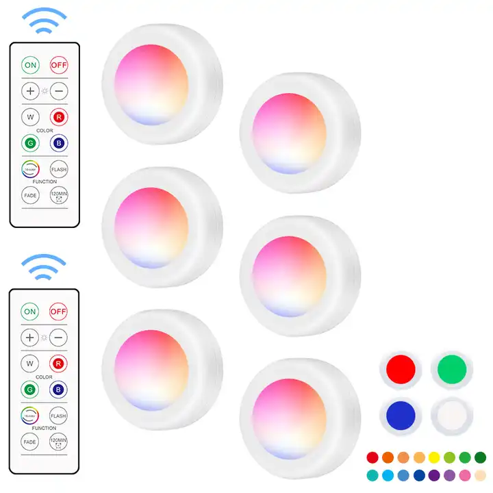 RGB RGBW LED Wireless Puck Lights wireless led puck lights battery operated Remote Control Cabinet Closet Light