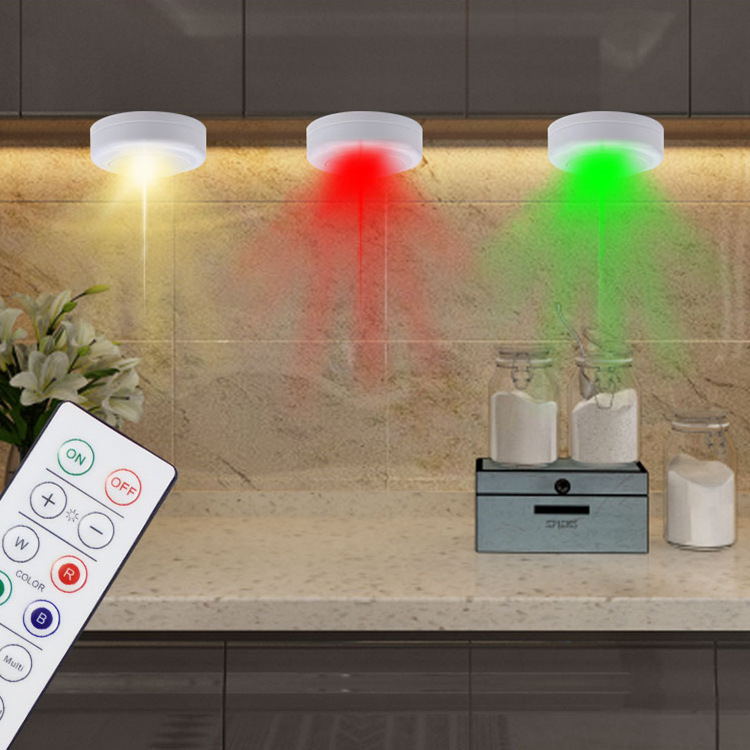 RGB RGBW LED Wireless Puck Lights wireless led puck lights battery operated Remote Control Cabinet Closet Light