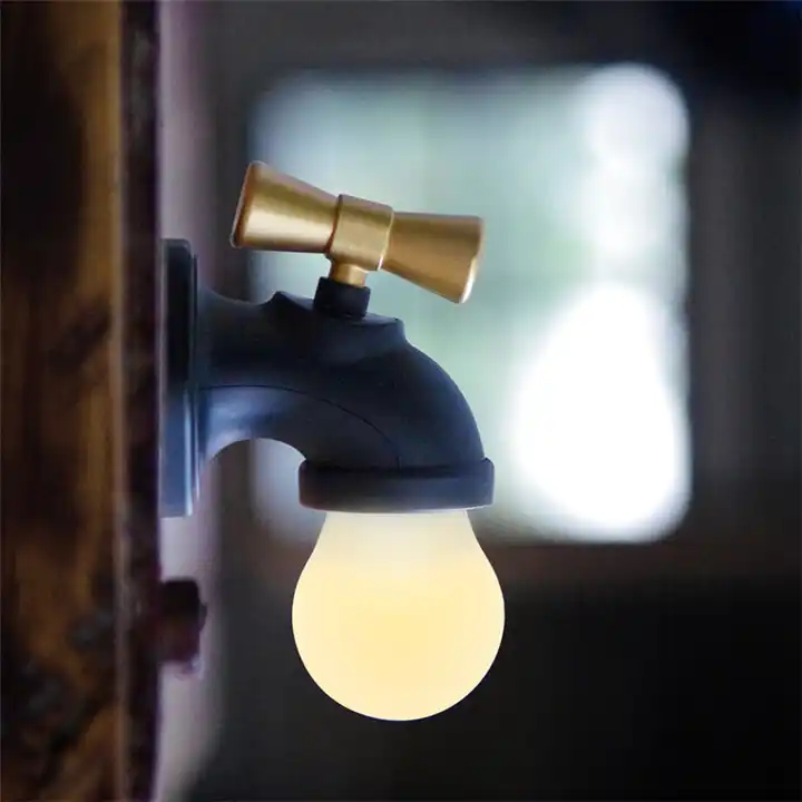 Creative Water Tap Shape Lamp, LED Antique Faucet Tap Night light Wall Rechargeable Voice Control night light