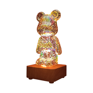 RGBW firework light bear glass 3d glass led fireworks bear night light 3d glass fireworks bear desktop decorative light