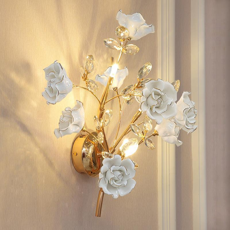 European flower wall lamp warm and romantic Rgb wall lamp for bedroom flower wall sconce