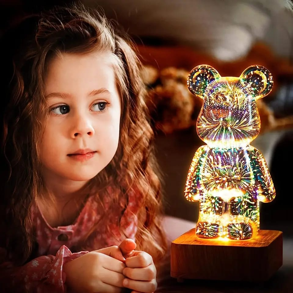 RGBW firework light bear glass 3d glass led fireworks bear night light 3d glass fireworks bear desktop decorative light