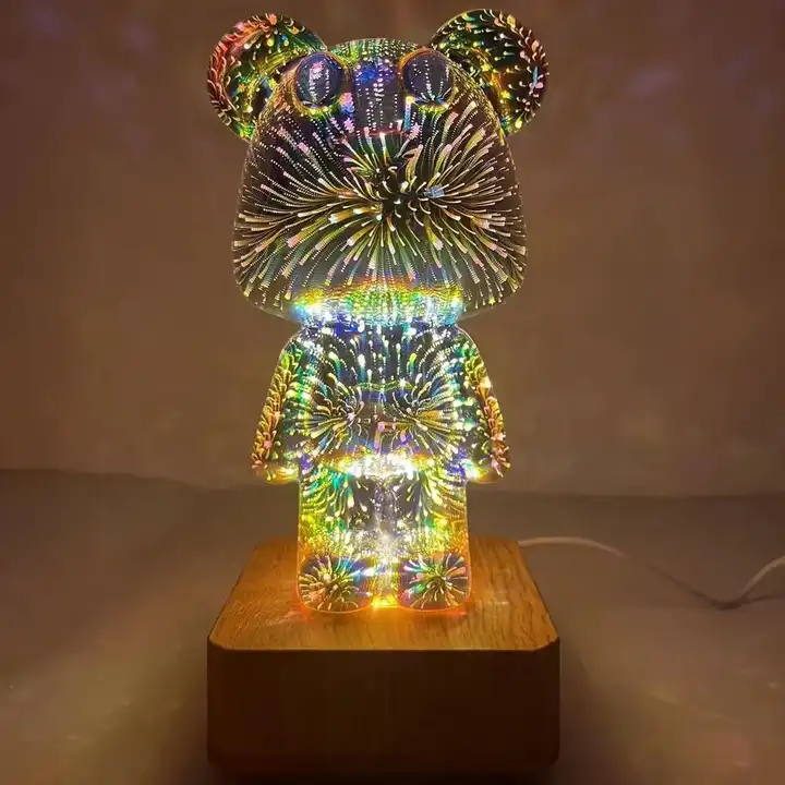 RGBW firework light bear glass 3d glass led fireworks bear night light 3d glass fireworks bear desktop decorative light