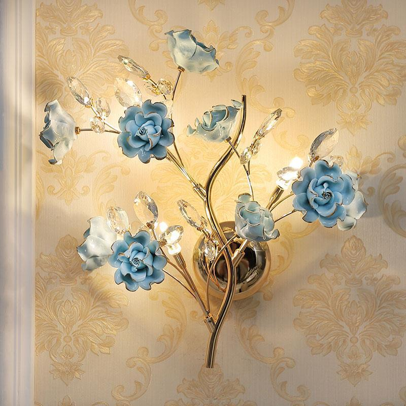 European flower wall lamp warm and romantic Rgb wall lamp for bedroom flower wall sconce