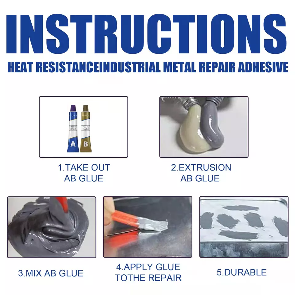 Caster Glue Metal Repair Paste (A+B), High Temperature Heat Resistant Glue for Metal, AB-Metal Adhesive & Liquid Weld