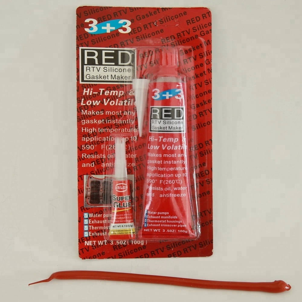 Car Automotive High Temperature RED Silicon Sealing Cheap price 100% silicon rubber sealant 3+3 Ultra RTV gasket maker