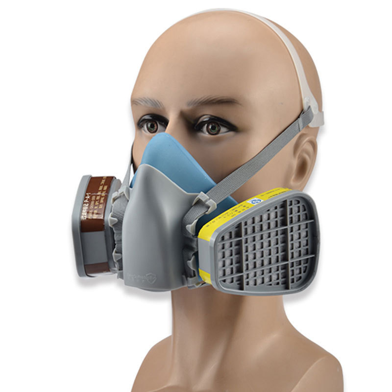 Silicone Rebreather Half Face Mask Industrial Double Filters Painting Gas Mask