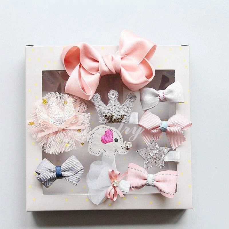 Baby boutique pink hair bows with clips, kids non women fabric bow hair accessories set