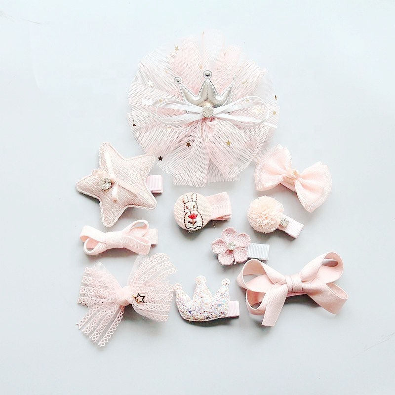 Baby boutique pink hair bows with clips, kids non women fabric bow hair accessories set