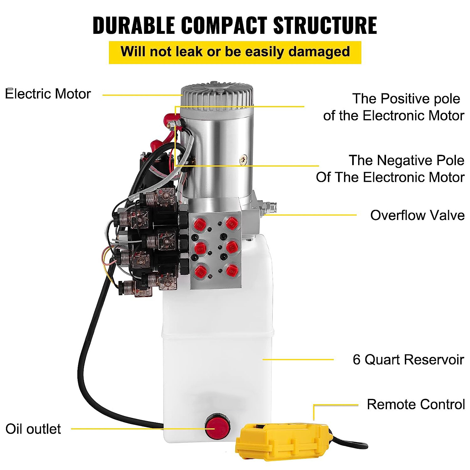 Hydraulic Power Unit 6 Quart 6 Way Hydraulic Pump Double Acting  12V DC Dump Trailer Car Hydraulic Power Unit with Remote