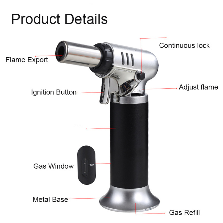 2024 GF907A custom logo printed refillable kitchen outdoor windproof jet torch flame butane torch lighter