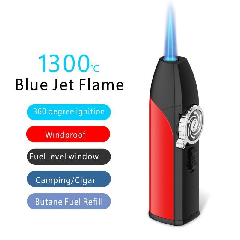 GF-867 professional strong firepower windproof straight small metal smoking cigar mini butane torch lighter