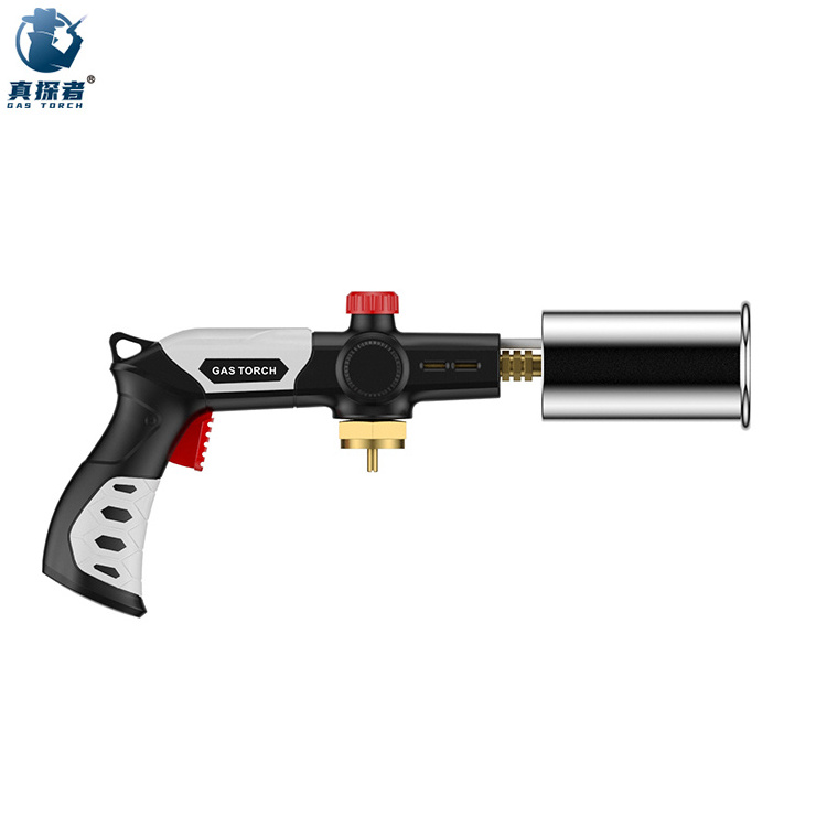 GF-8010 Custom most powerful hand hold fireplace charcoal gun style super flame butane torch lighter large BBQ