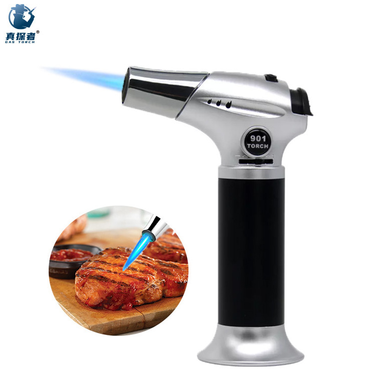 Gf-901 Multi-Function Refillable Kitchen Cooking Metal Jet Blue Flame Blow Refillable Butane Torch Lighter Manufacturer