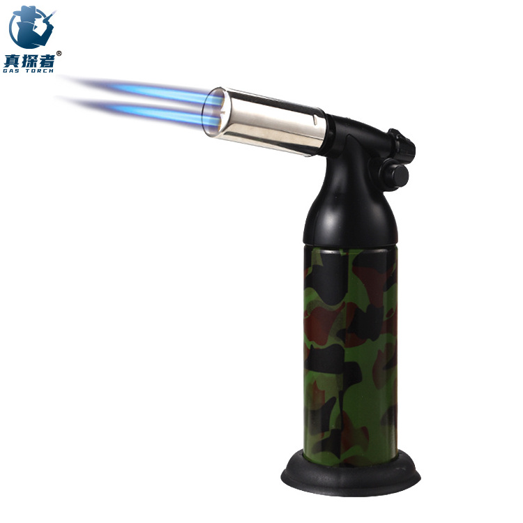 GF-9262 Big multi tool jet blue flame barbeque dual flame butane refillable gas torch lighter