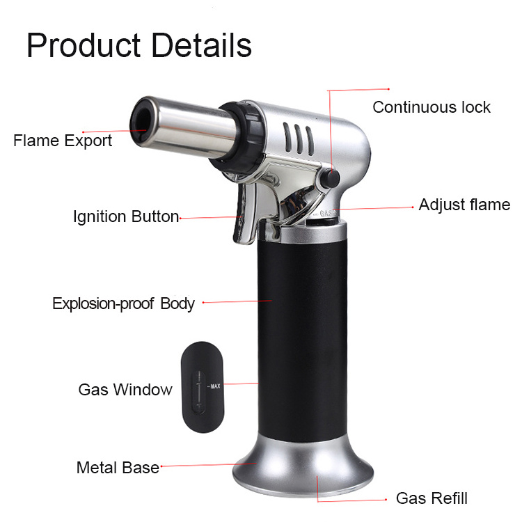 GF907A Portable Refillable Jet Flame Windproof Chefs Soldering Gun Blow Butane Gas Torch Lighter