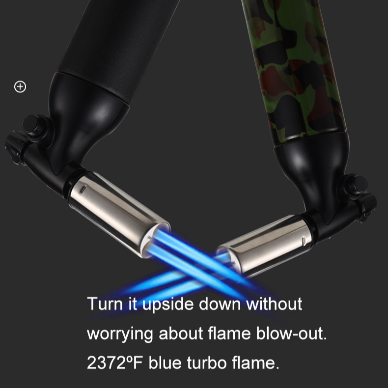 GF-9262 Big multi tool jet blue flame barbeque dual flame butane refillable gas torch lighter