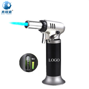 2024 GF907A custom logo printed refillable kitchen outdoor windproof jet torch flame butane torch lighter