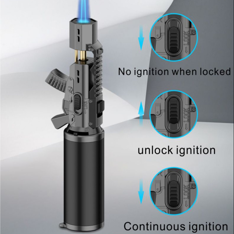 GF-917 New model metal refilled windproof straight gun shape torch blue flame lighter butane gas for kitchen