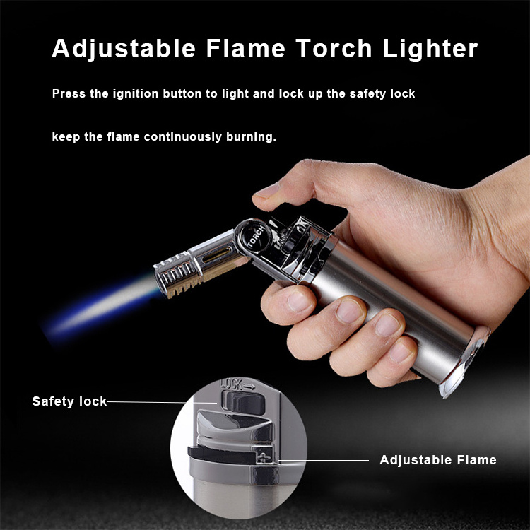 Gf-910 2024 Custom High Quality BSCI CE Cigar Smoking Jet Butane Torch Gas Lighter Metal