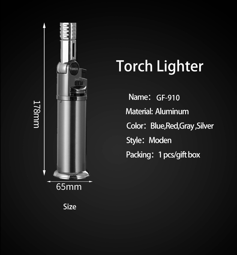 Gf-910 2022 New Model Professional Refillable Torch Gas Butane Torch Lighters For Cigar Smoking With Adjustable Head