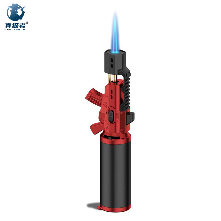 GF-917 high temperature wind proof blue flame print logo gun shaped pistol grill fire glock butane torch lighter