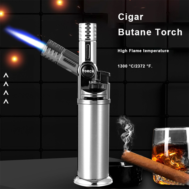 Gf-910 2024 Custom High Quality BSCI CE Cigar Smoking Jet Butane Torch Gas Lighter Metal