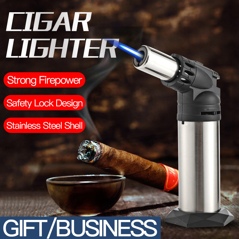 Gf-911 Custom Logo Jet Flame Bbq Stainless Steel Silver Butane Blow Torch Lighter Refill