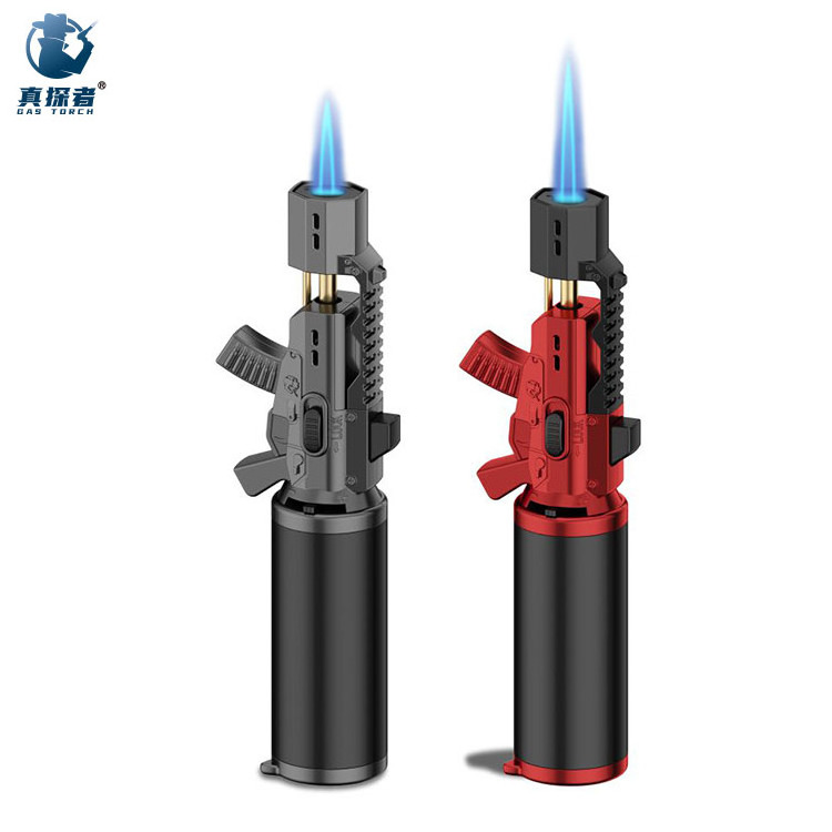 GF-917 New model metal refilled windproof straight gun shape torch blue flame lighter butane gas for kitchen