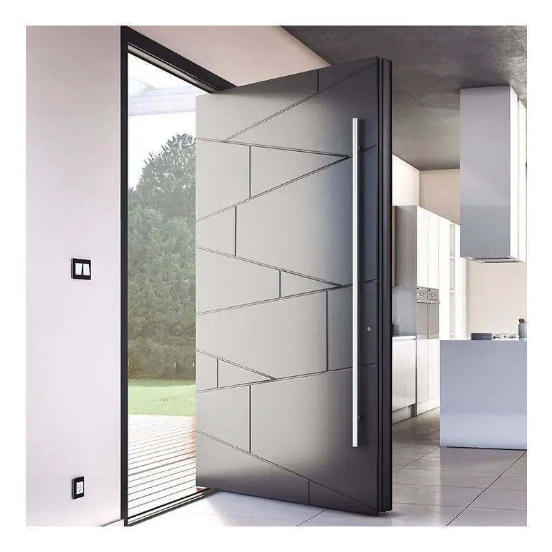 Modern Luxury Oversized Interior Metal Exterior Entry Glass Pivot Doors