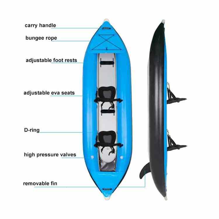 Factory Supply Customized Durable PVC Fishing Kayak Ocean Cayak Rowing Kayak Boat Double Kayak 2 Person