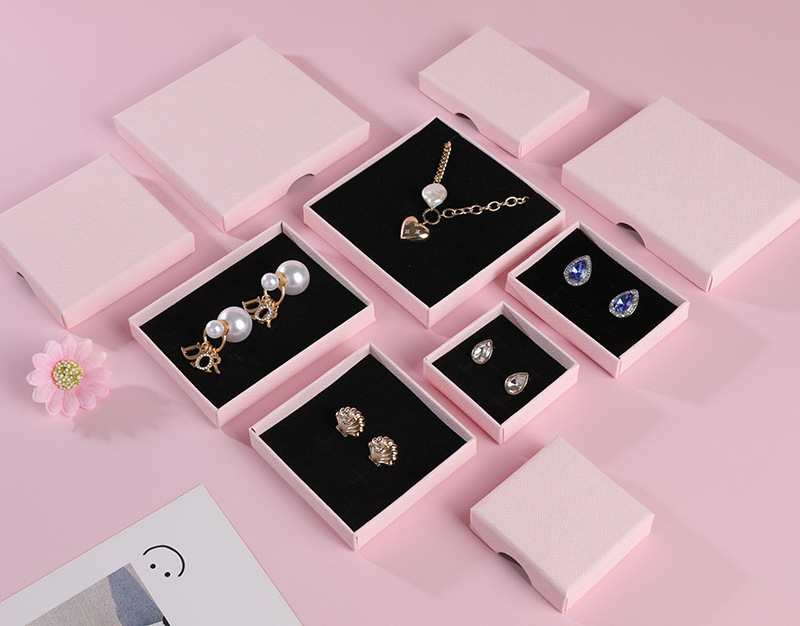 pink box Two pieces jewelry packaging box wholesale jewelry earring necklace package paper box with finger hole and foam