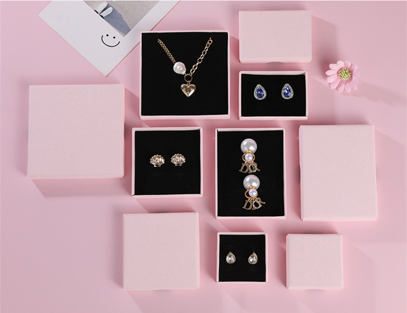 pink box Two pieces jewelry packaging box wholesale jewelry earring necklace package paper box with finger hole and foam