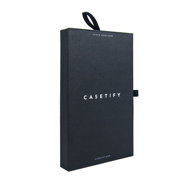 Simple design black paper eco - friendly packing box OEM custom drawer boxes phone case packaging