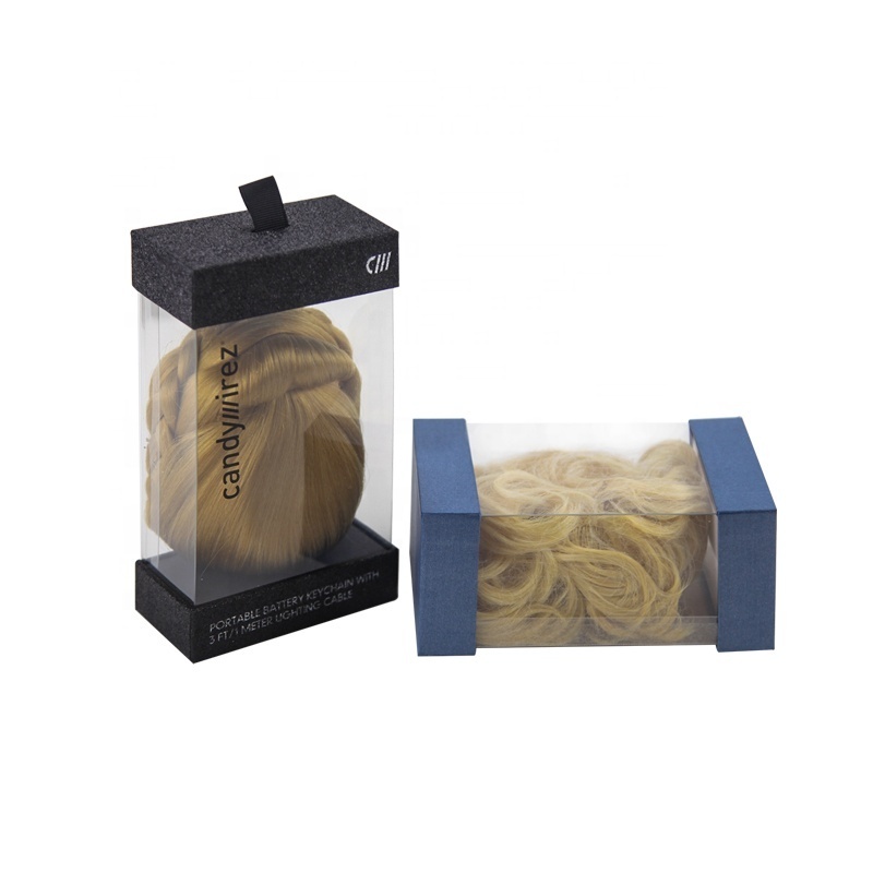 Custom Printing Hair Extension Packaging Box Human Weave Wig Extension 4 Side Clear Window Display Plastic Box Wig Packaging