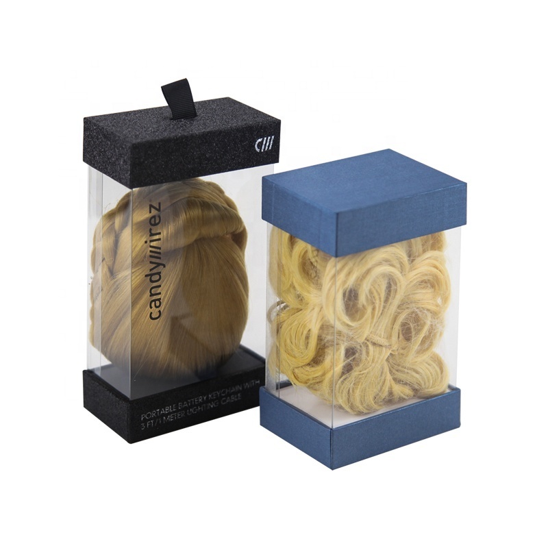 Custom Printing Hair Extension Packaging Box Human Weave Wig Extension 4 Side Clear Window Display Plastic Box Wig Packaging