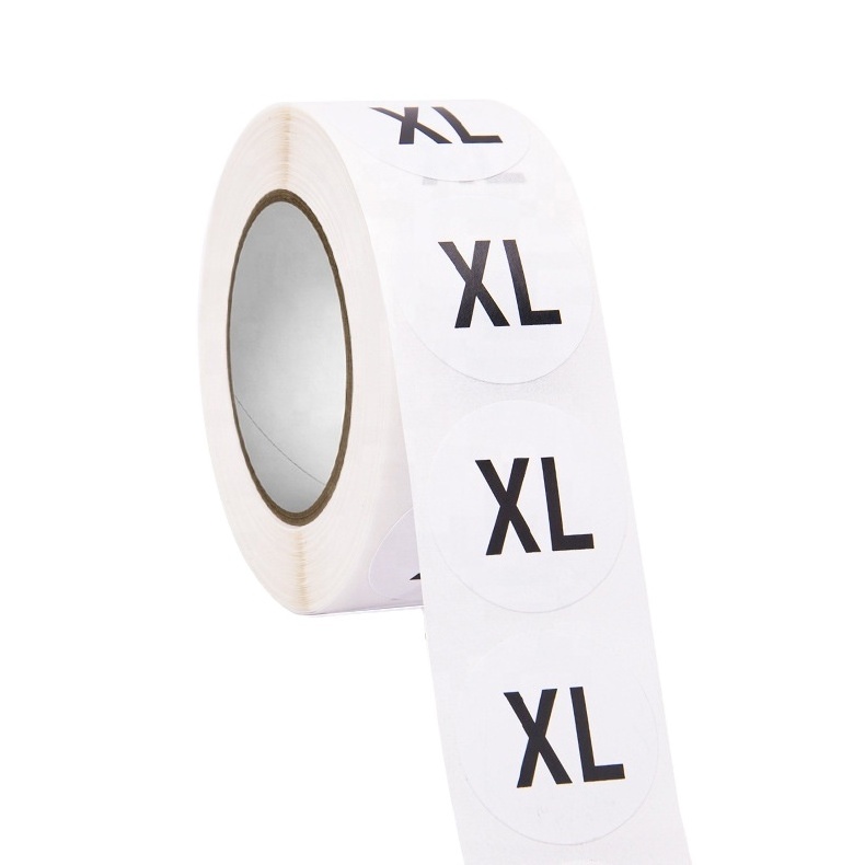 Wholesale XS S M L XL XXL XXXL Clothing size stickers shoes and hats size self-adhesive round roll sticker custom sized stickers