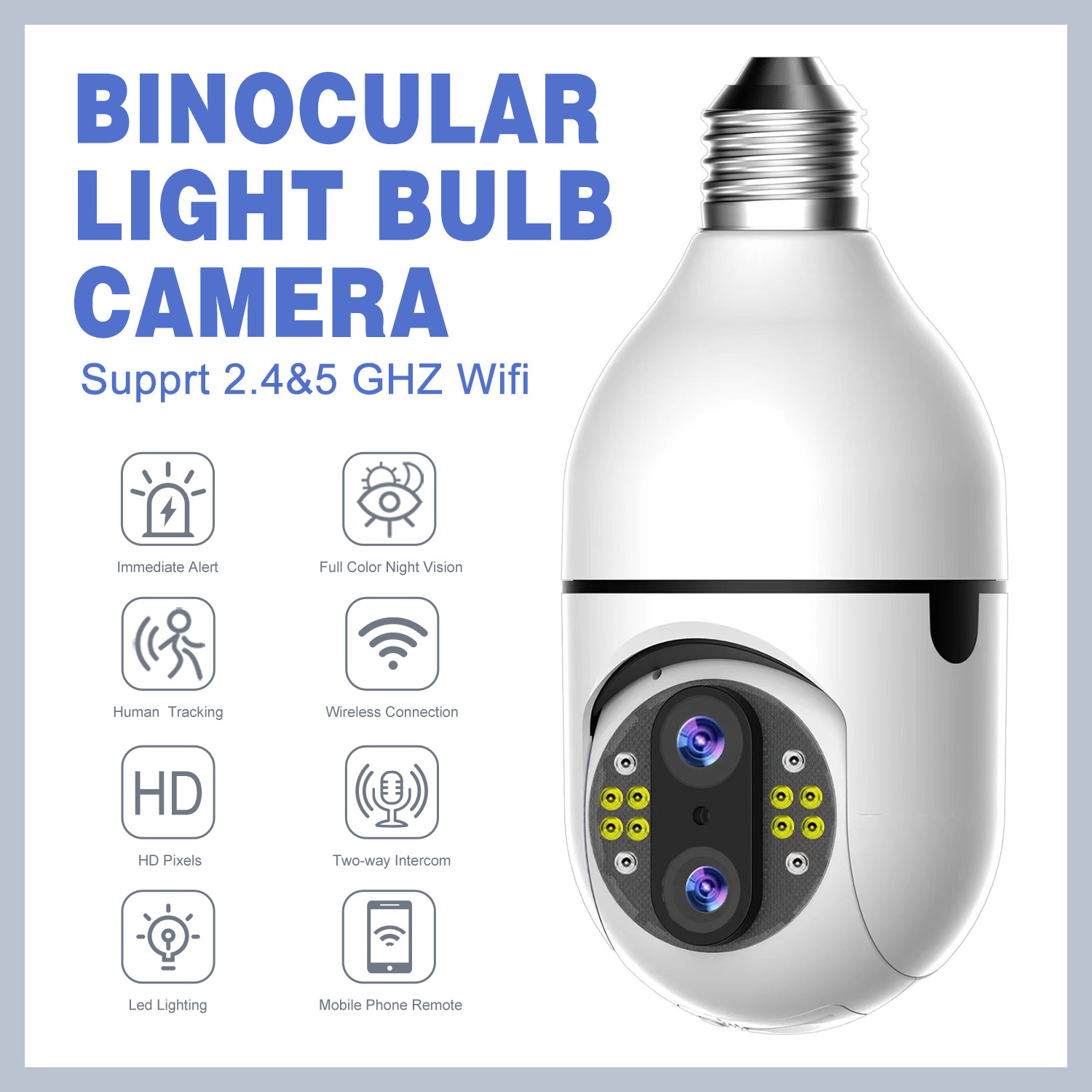 2MP Dual Lens Bulb WiFi Camera V360PRO Home Smart phone App Network Security Camera With Human Detection Alarm Audio