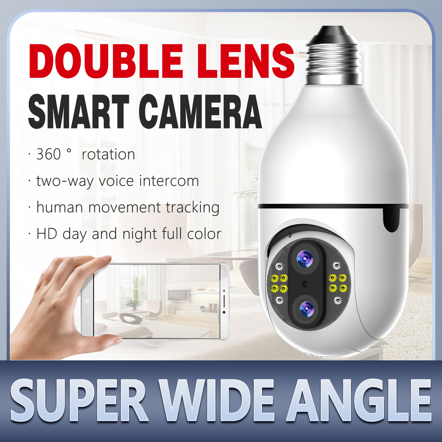 2MP Dual Lens Bulb WiFi Camera V360PRO Home Smart phone App Network Security Camera With Human Detection Alarm Audio