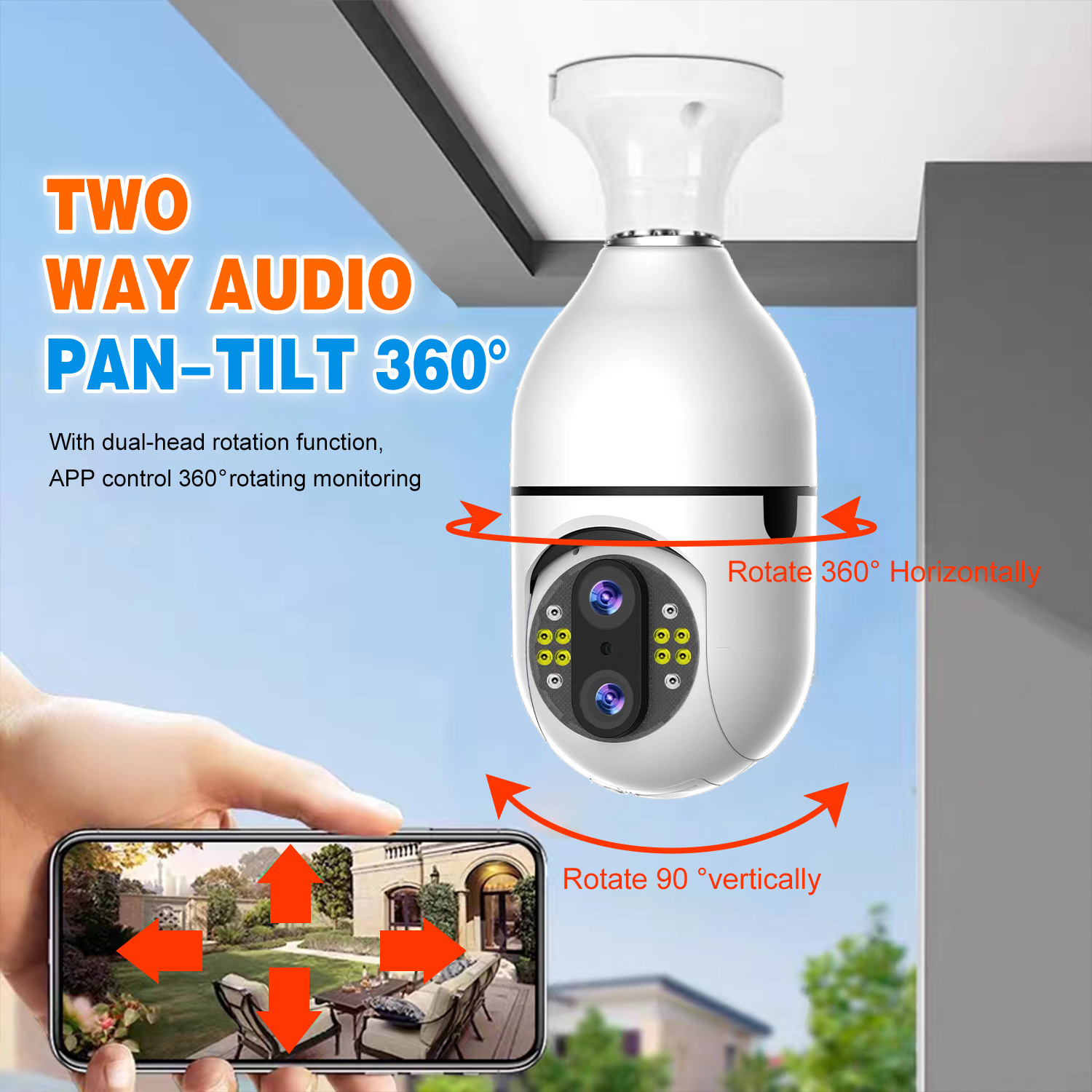 2MP Dual Lens Bulb WiFi Camera V360PRO Home Smart phone App Network Security Camera With Human Detection Alarm Audio