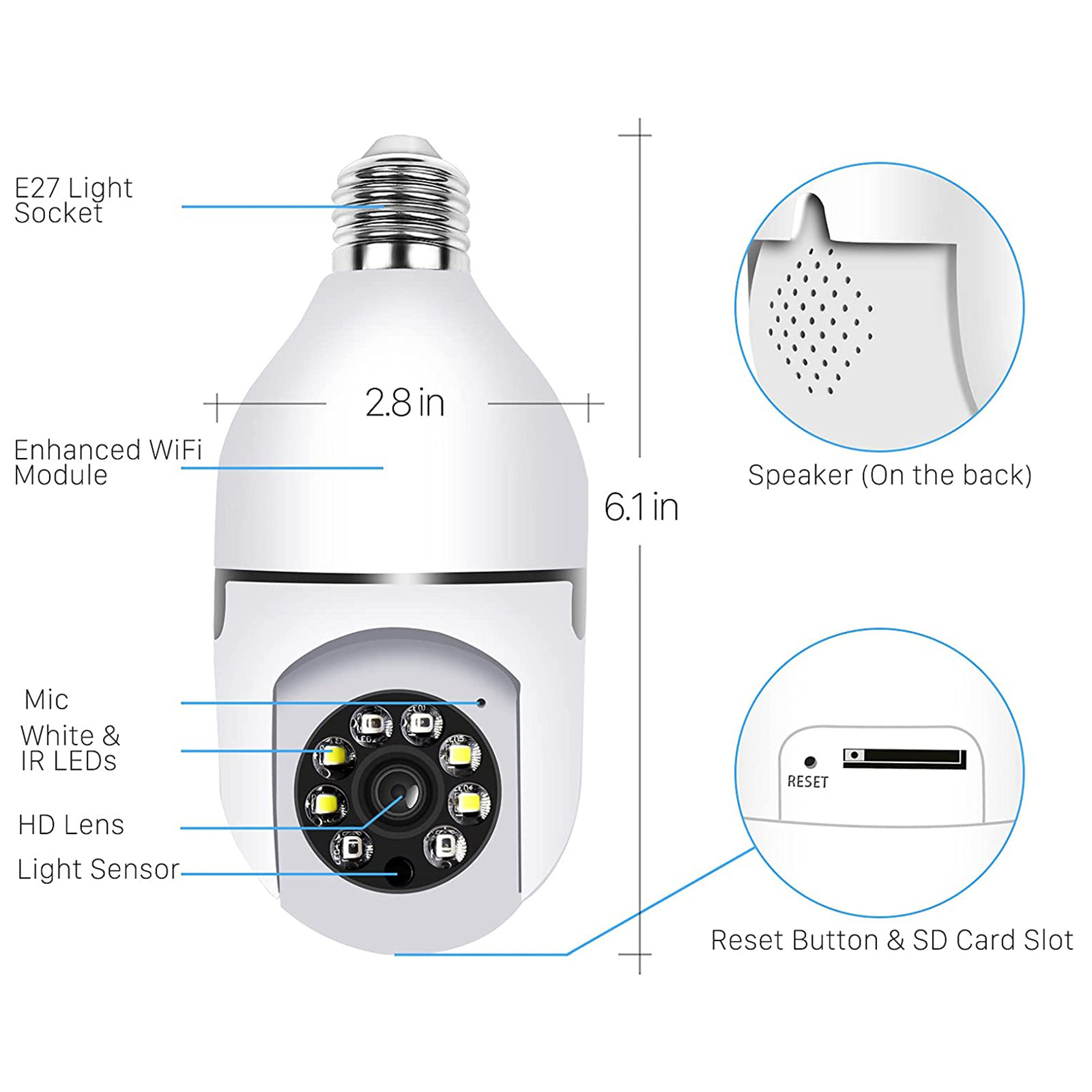 YIIOT Cheap Smart home light bulb lamp wifi 2MP camera 360 Degree pnaoramic wireless IR Security VR CCTV Camera