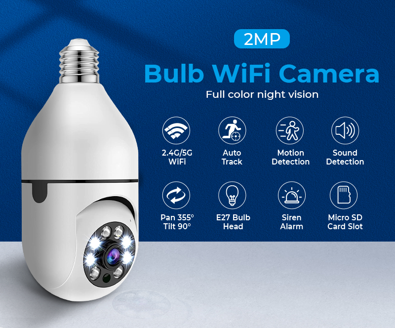 Cctv Network Ip Light Wifi PTZ Indoor Wifi Bulb Network Camera Smart Security 360 Degree Bulb Camera